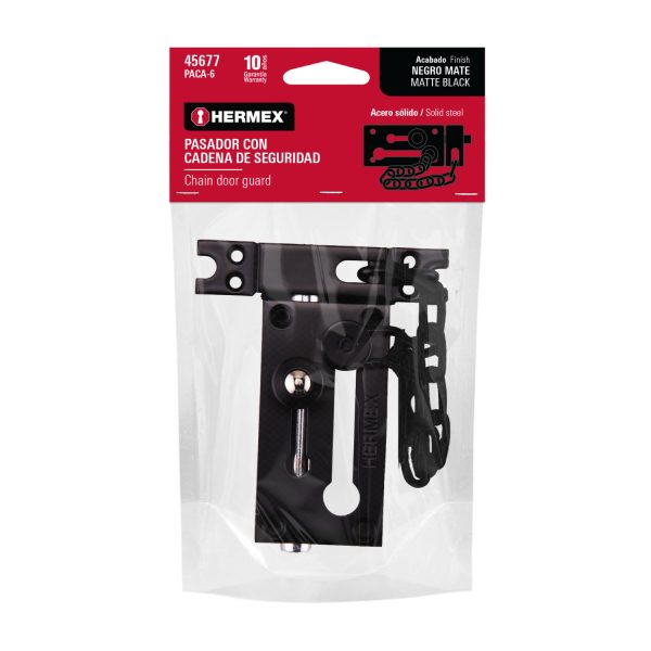 45677 - Pasador con cadena para puerta, acabado negro, HERMEX