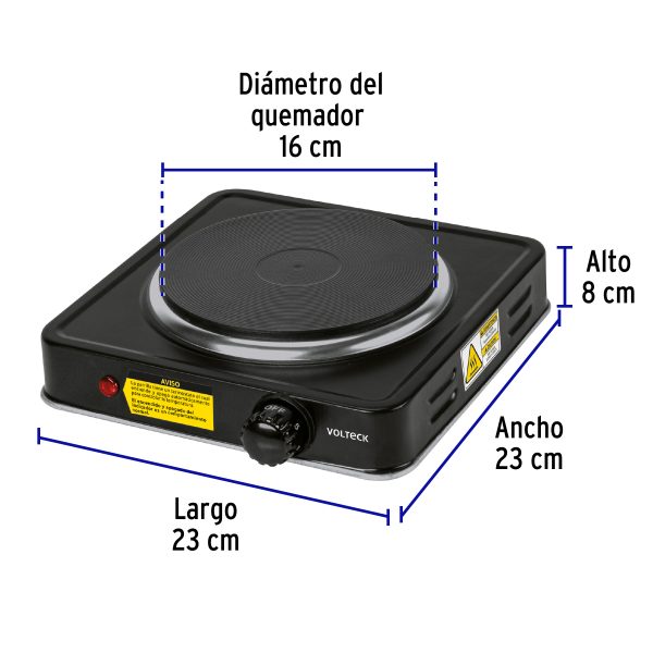 47554 - Parrilla eléctrica 1 quemador de disco, negra, VOLTECK