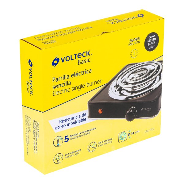 26093 - Parrilla eléctrica 1 quemador en espiral, negra, BASIC