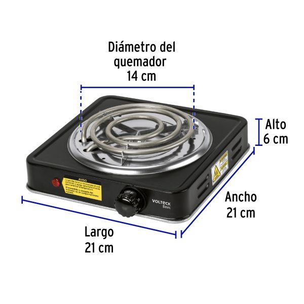26093 - Parrilla eléctrica 1 quemador en espiral, negra, BASIC
