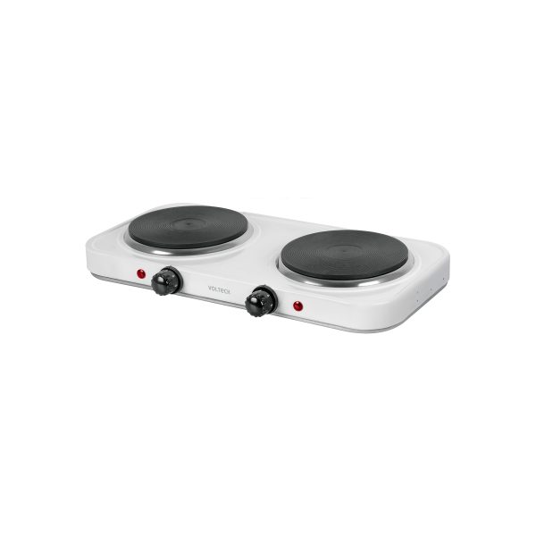 49990 - Parrilla eléctrica 2 quemadores de disco, blanca, VOLTECK