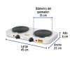 49990 - Parrilla eléctrica 2 quemadores de disco, blanca, VOLTECK