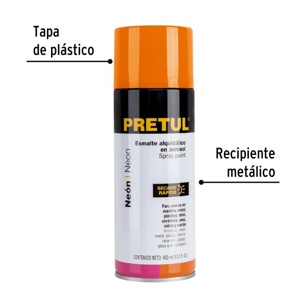 27005 - Pintura en aerosol, naranja neón, 400ml,Pretul