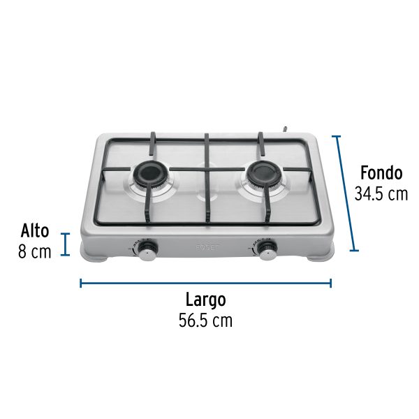 45666 - Parrilla de gas de sobreponer,2 quemadores, inox, FOSET AERO