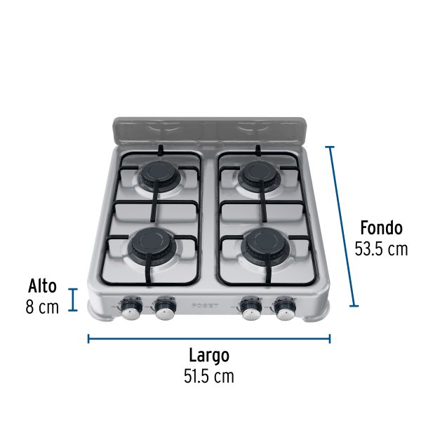 45667 - Parrilla de gas de sobreponer,4 quemadores, inox, FOSET AERO