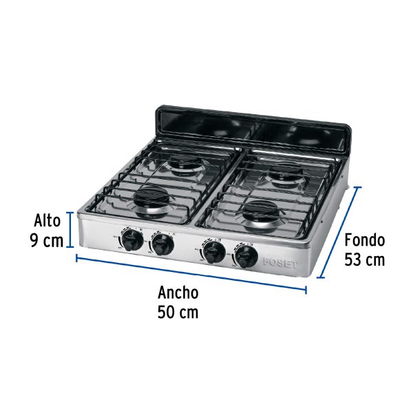 48235 - Parrilla de gas de sobreponer 4 quemadores, inox, Foset