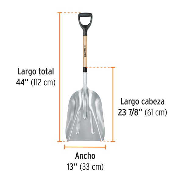 17181 - Pala sanitaria cabeza #14 de aluminio, puño 'Y', mango 27'