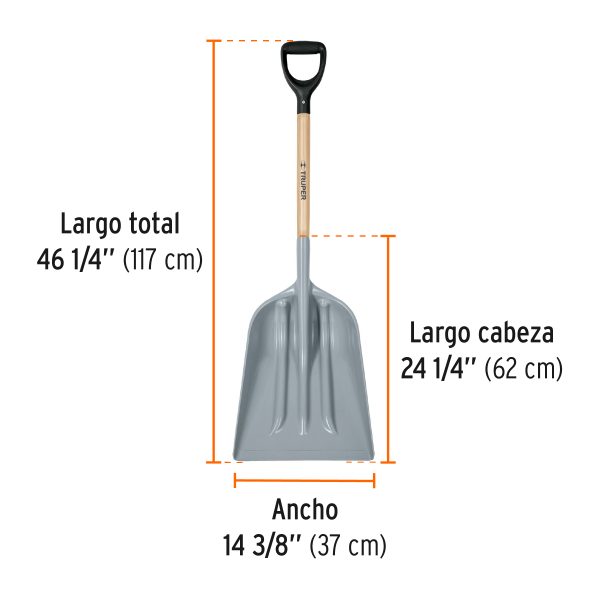 17252 - Pala sanitaria cabeza plástica, puño 'Y', mango 27', Truper