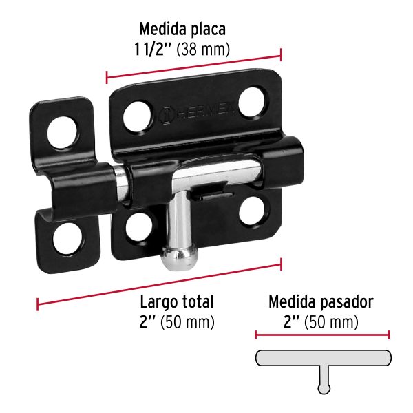 43693 - Pasador de barril 2' de acero acabado negro, HERMEX