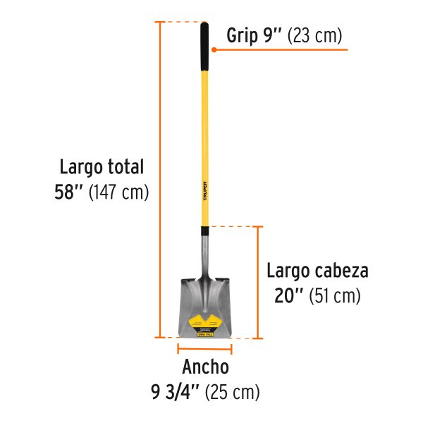 17167 - Pala cuadrada Tru Pro, mango largo de fibra de vidrio 48'