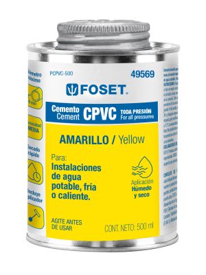 49569 - Cemento p/CPVC, amarillo, toda presión, lata 500ml, FOSET
