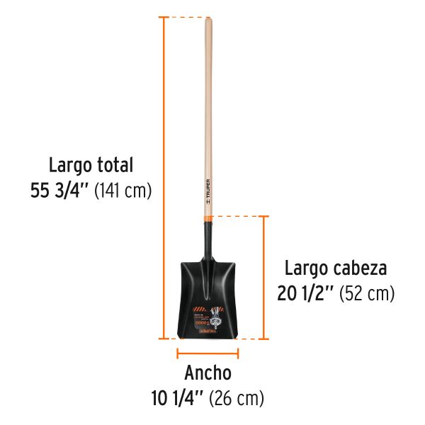 11391 - Pala T-2000 cuadrada, tipo español, mango largo 41', Truper