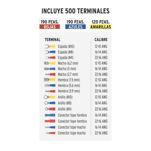 PCT-8KD1.jpg 103328 - Kit de crimpadora y 500 terminales con aislamiento, Truper