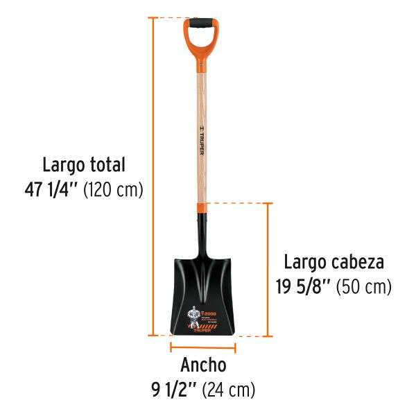 102563 - Pala cuadrada T-2000, puño offset 'Y', mango 36', Truper