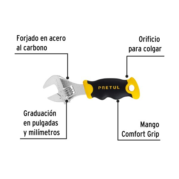 28218 - Llave ajustable (perico corto) 5' cromada con grip, Pretul