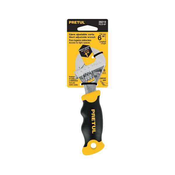 28219 - Llave ajustable (perico corto) 6' cromada con grip, Pretul