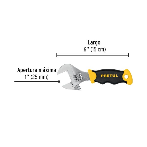 28219 - Llave ajustable (perico corto) 6' cromada con grip, Pretul