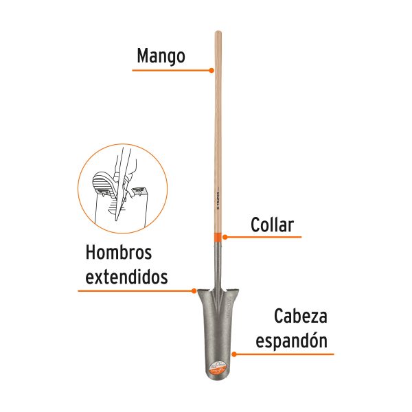 19708 - Pala espadón Classic, mango largo 49', Truper