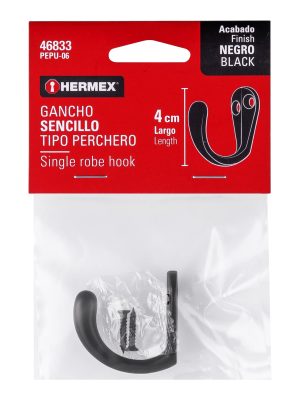 46833 - Gancho sencillo tipo perchero, negro, HERMEX