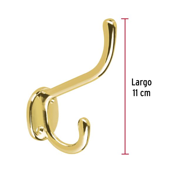 48354 - Gancho doble largo y corto tipo perchero, latón brillante