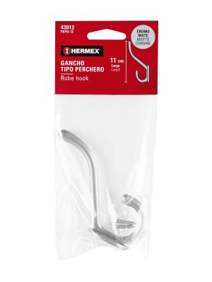 43912 - Gancho doble largo y corto tipo perchero, cromo mate, HERMEX