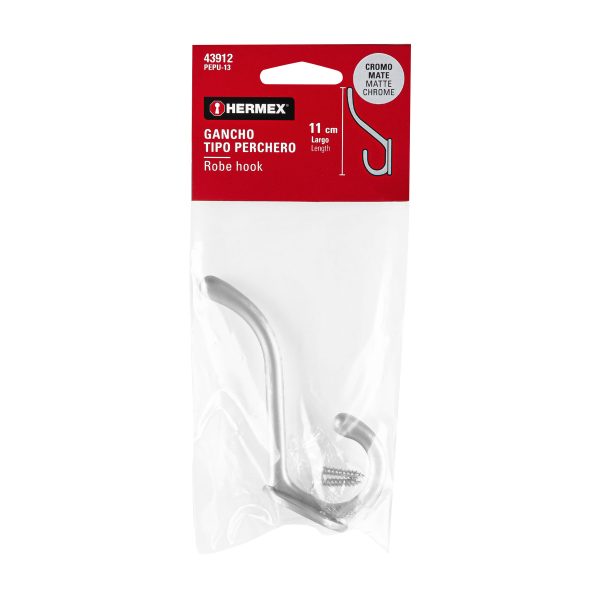 43912 - Gancho doble largo y corto tipo perchero, cromo mate, HERMEX
