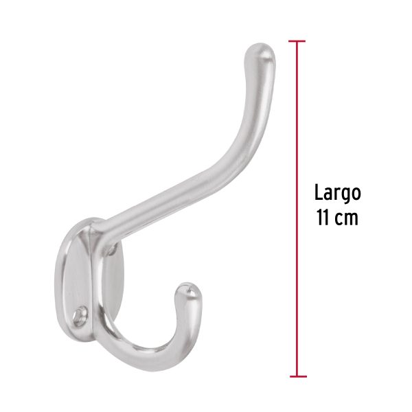43912 - Gancho doble largo y corto tipo perchero, cromo mate, HERMEX