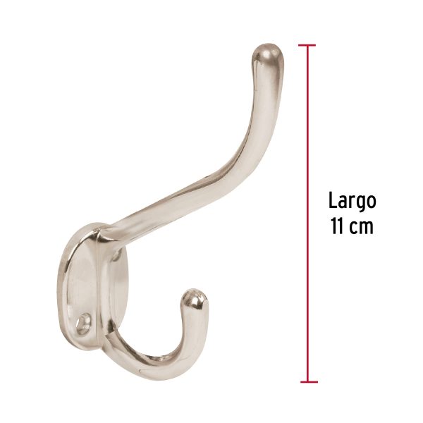 43910 - Gancho doble largo y corto tipo perchero, niquel satinado