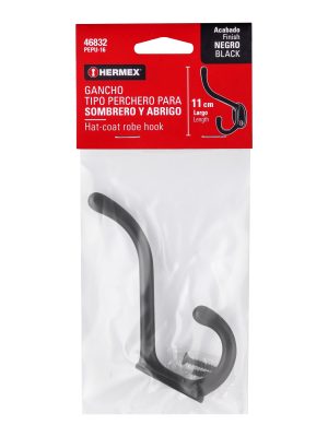 46832 - Gancho doble largo y corto tipo perchero, negro, HERMEX