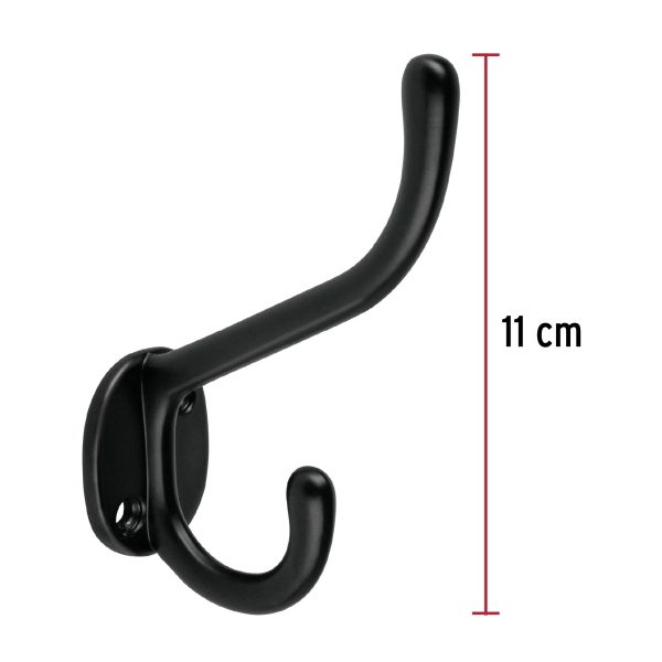 46832 - Gancho doble largo y corto tipo perchero, negro, HERMEX