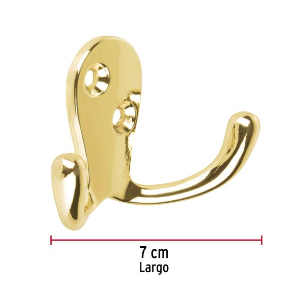 48356 - Gancho doble tipo perchero, latón brillante, HERMEX