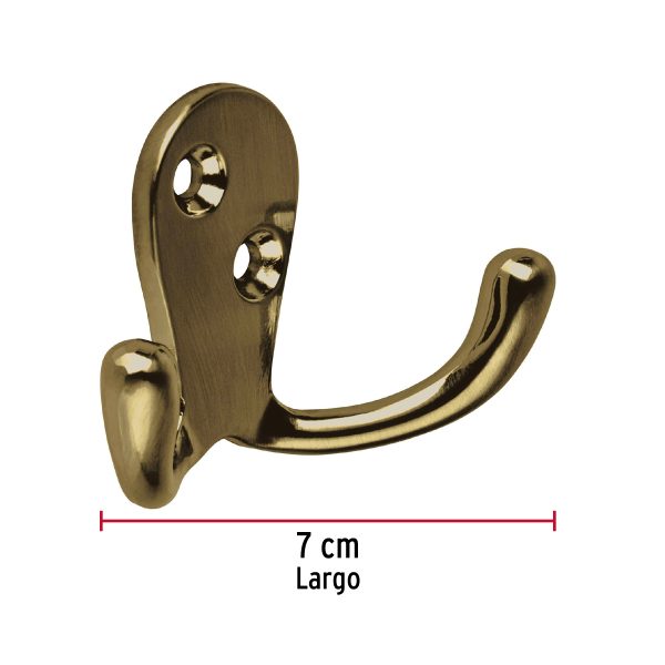 48357 - Gancho doble tipo perchero, latón antiguo, HERMEX