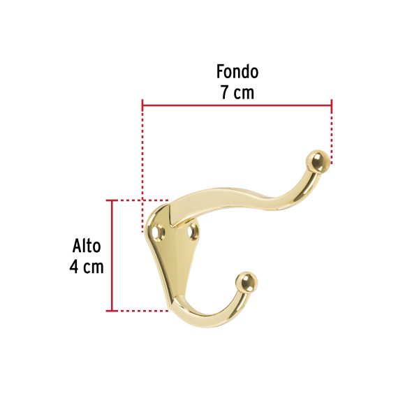 46358 - Gancho doble largo y corto tipo perchero, chico, latón