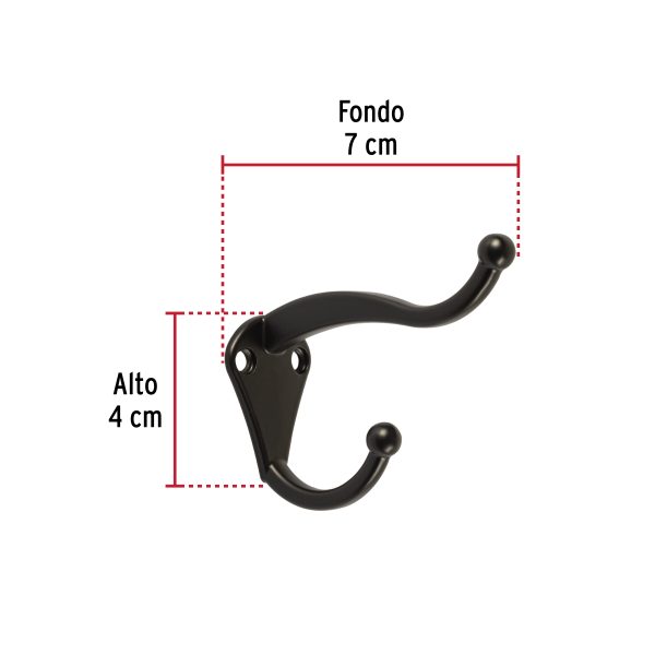 46549 - Gancho doble largo y corto tipo perchero, chico, negro