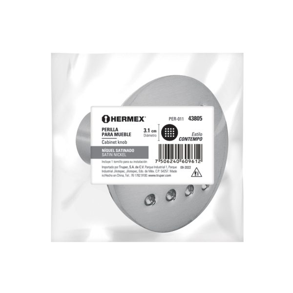 43805 - Perilla metálica estilo 'Contempo', níquel satinado, HERMEX