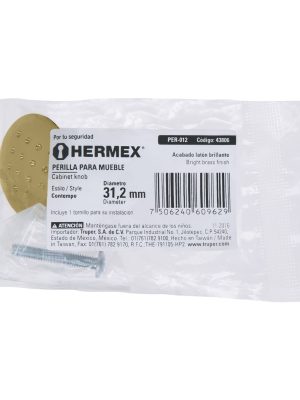 43806 - Perilla metálica estilo 'Contempo', latón brillante, HERMEX