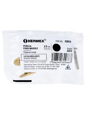 43810 - Perilla metálica estilo 'Arco', latón brillante, HERMEX