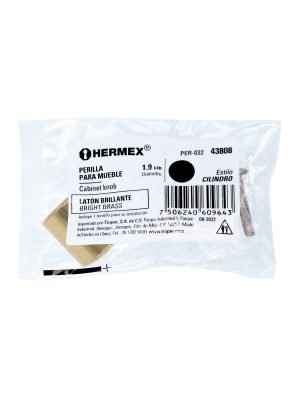 43808 - Perilla metálica estilo 'Cilindro', latón brillante, HERMEX