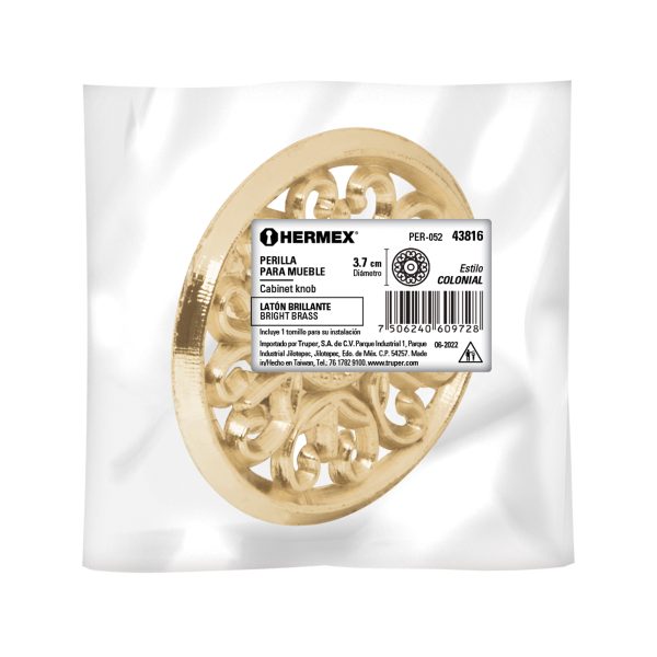 PER-052E1.jpg 43816 - Perilla metálica estilo 'Colonial', acabado latón brillante