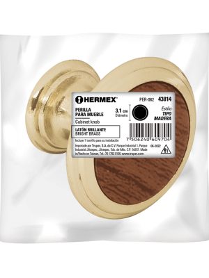 43814 - Perilla metálica acabado latón brillante, inserto cerámico