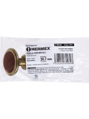 PER-063E1.jpg 43813 - Perilla metálica acabado latón antiguo, inserto tipo madera