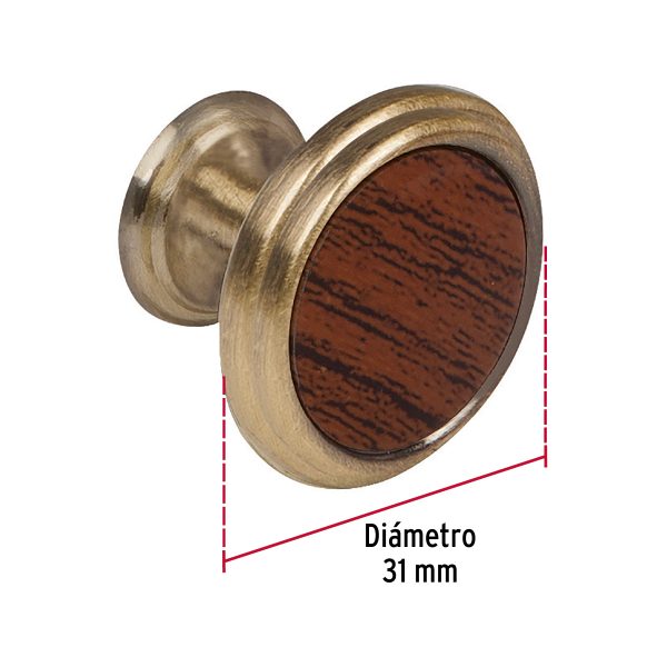 PER-063FC2.jpg 43813 - Perilla metálica acabado latón antiguo, inserto tipo madera