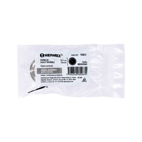 43811 - Perilla metálica estilo 'Moderno', níquel satinado, HERMEX
