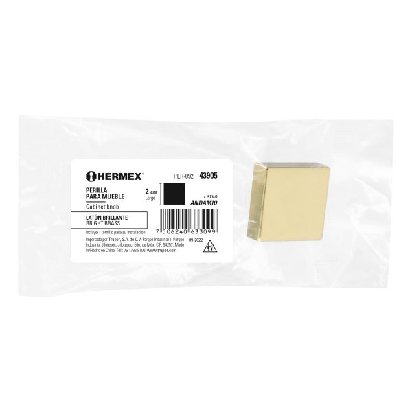 43905 - Perilla metálica estilo 'Andamio' acabado latón brillante