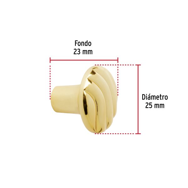 45835 - Perilla metálica estilo 'Toledo', latón brillante, HERMEX