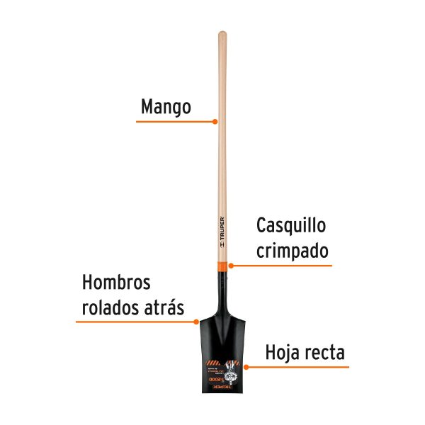 17226 - Pala escarramán T-2000, mango largo 45', Truper