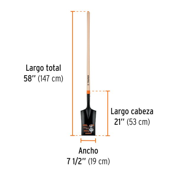 17226 - Pala escarramán T-2000, mango largo 45', Truper