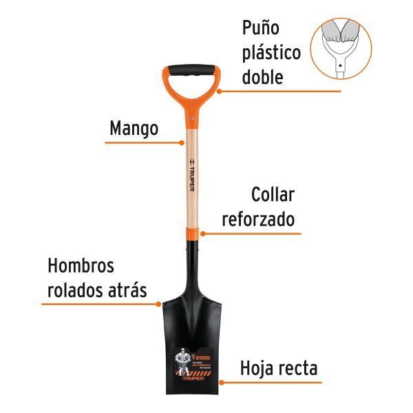 102454 - Pala escarramán T-2000, puño doble 'Y', Truper