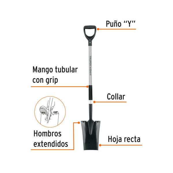100147 - Pala escarramán, puño 'Y', mango acero, Truper Expert