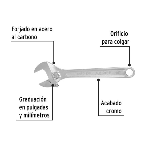 21816 - Llave ajustable (perico) 10' cromada, Pretul